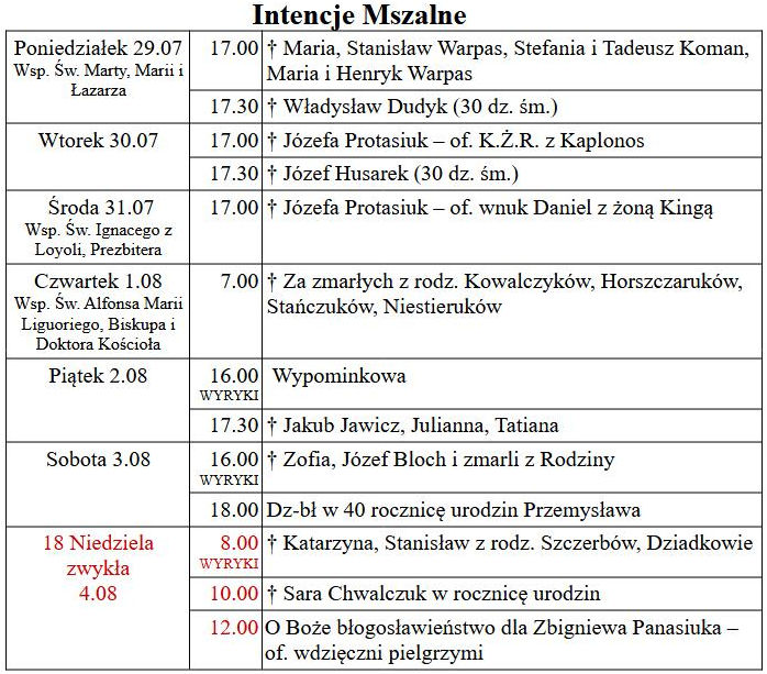 od 29.07 do 04.08.2024