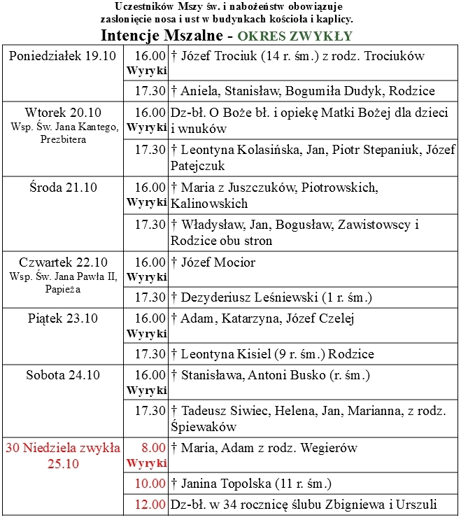 od 19.10 do 25.10.2020