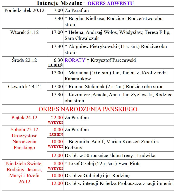 od 20.12 do 26.12.2021