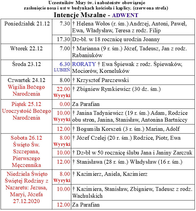 od 21.12 do 27.12.2020