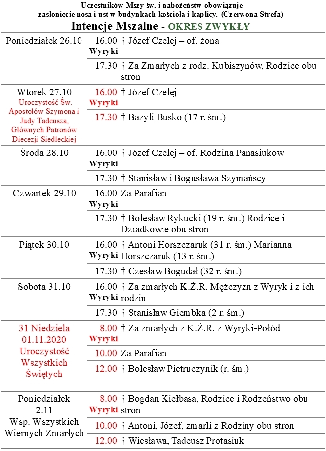 od 26.10 do 01.11.2020